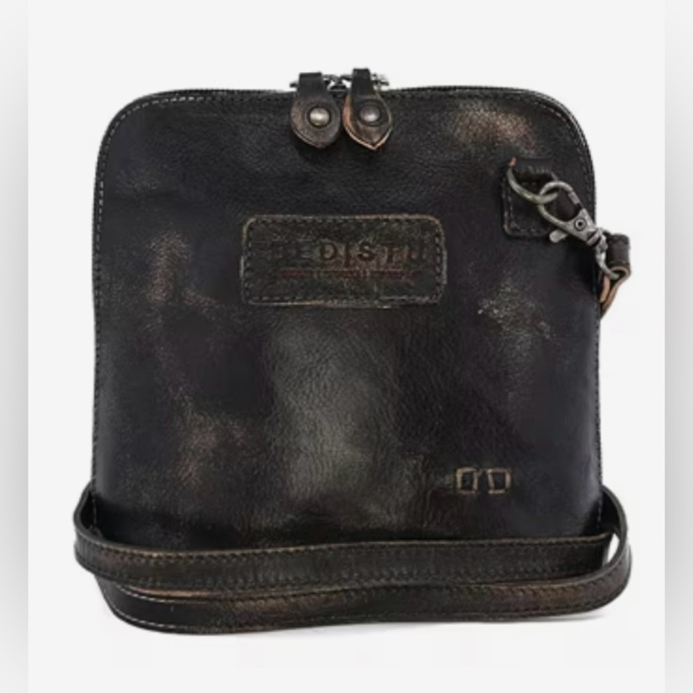 NWT Bed Stu Leather Ventura Clutch Crossbody Black Rustic Small Bag Retail $155